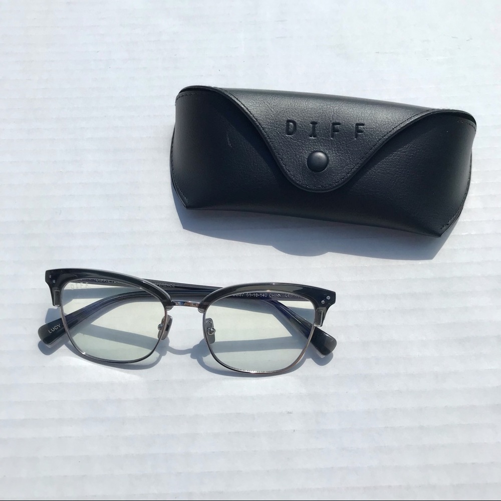 DIFF EYEWEAR “Lucy” Cat Eye Blue Light Glasses - Black w/ Silver Hardware